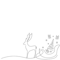 Christmas background. Line drawing forest animal. Vector illustration