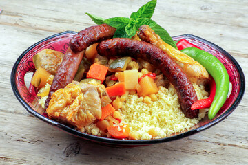 plat de couscous au poulet et merguez