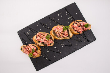 tasty italian bruschetta with baguette