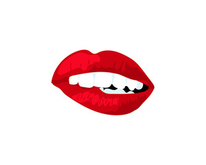 Collection of red lips. Vector illustration of a woman's sexy lips expressing different emotions such as smile, kiss, half-open mouth, lip biting, lip licking, tongue out. Isolated on white.