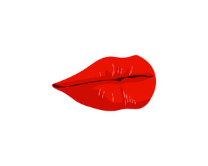 Collection of red lips. Vector illustration of a woman's sexy lips expressing different emotions such as smile, kiss, half-open mouth, lip biting, lip licking, tongue out. Isolated on white.