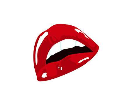 Collection of red lips. Vector illustration of a woman's sexy lips expressing different emotions such as smile, kiss, half-open mouth, lip biting, lip licking, tongue out. Isolated on white.