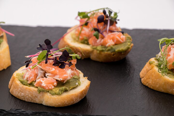 tasty italian bruschetta with baguette