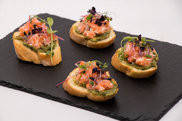 tasty italian bruschetta with baguette