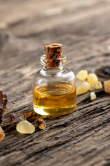 Essential oil bottle with frankincense resin