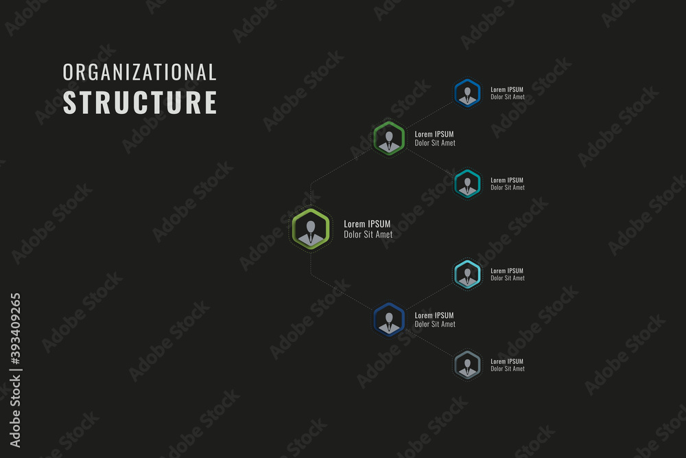 Aufkleber horizontal organizational structure of the company template. multicolor hexagonal elements with pers