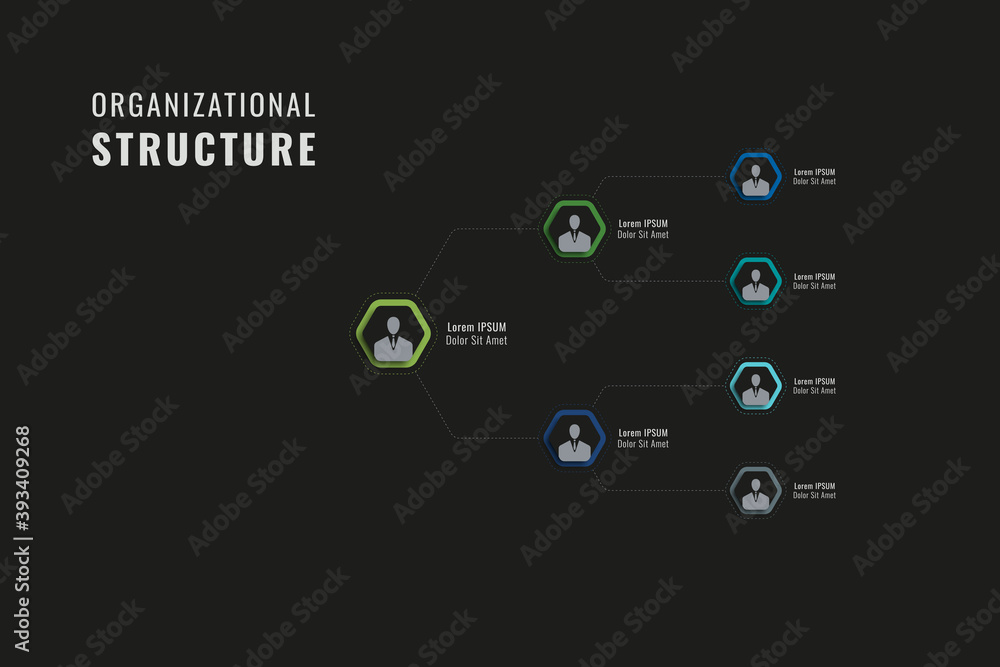 Aufkleber horizontal organizational structure of the company template. multicolor hexagonal elements with pers