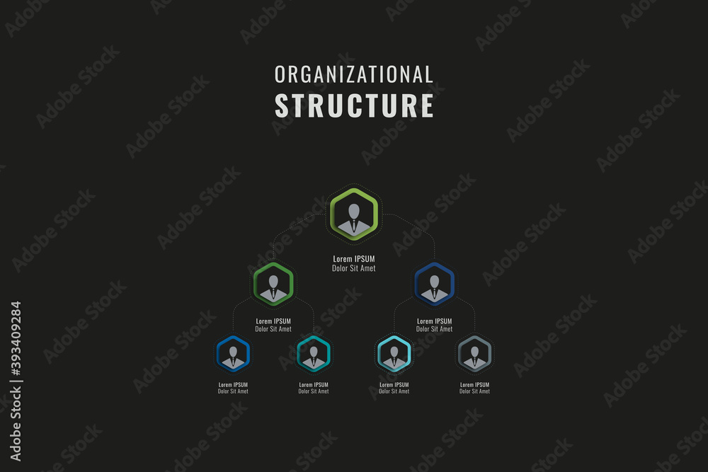 Aufkleber vertical organizational structure of the company template. multicolor hexagonal elements with person