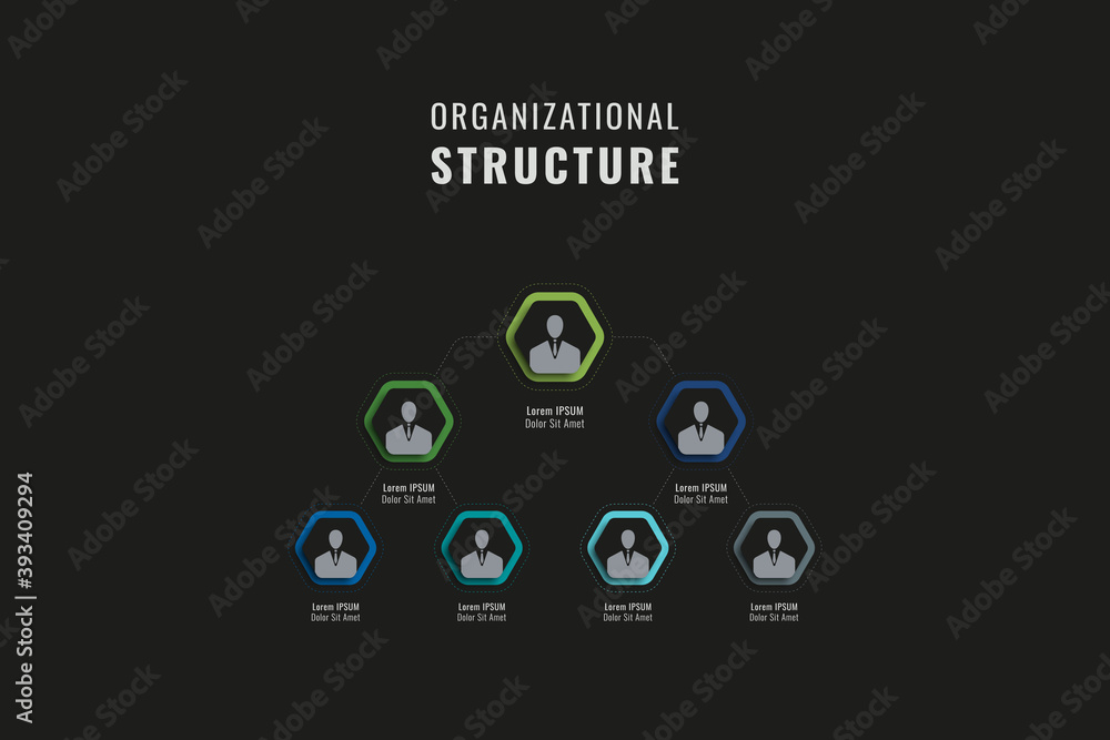 Aufkleber vertical organizational structure of the company template. multicolor hexagonal elements with person
