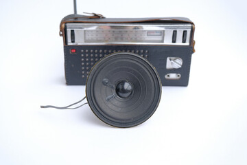 speakers music. vintage retro speaker from radio on white background