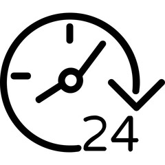 
Twenty four hours service symbol, simple line vector icon 

