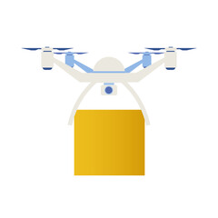 Delivery drone with cargo template. Quadcopter icon for service, branding and advertising. Transport for logistics and delivery. Vector illustration isolated on white background