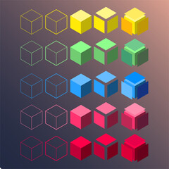 Abstract futuristic isometric set of color box pattern cube. Decorate for ad, poster, artwork, template design, print. 