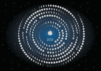 Moon Calendar 2021 Rounded Southern Hemisphere Blue