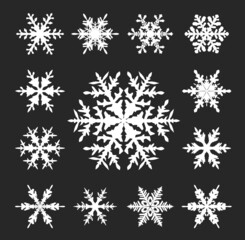 Collection of White Snowflakes on grey background. Vector Illustration and logo design.