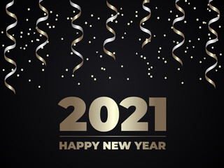 Happy new year 2021 golden luxury vector background for seasonal holiday banner flyers, greetings and invitations. Vector illustration EPS10.
