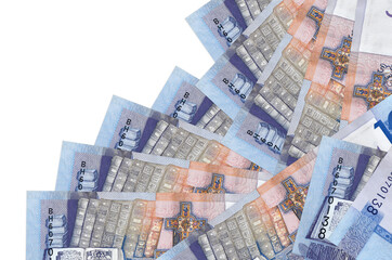 10 Belorussian rubles bills lies in different order isolated on white. Local banking or money making concept
