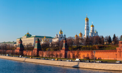 Panoramic view of Moscow Kremlin with churches, Russia