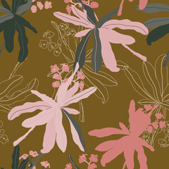 illustration with flowers in a brown background.