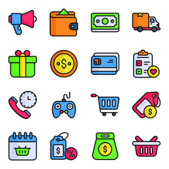 Sale icon line filled style design set, Black Friday shopping commerce market store shop, 