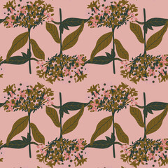 illustration with flowers in a pink background.