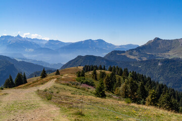 Fototapeta na wymiar Panorama depuis le sommet du mont Chéry, Haute-Savoie, France