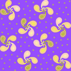 Purple paisley flower repeat pattern and seamless vector