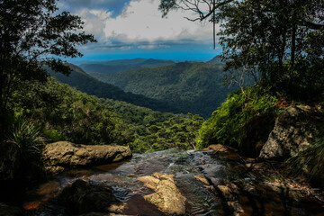 Fototapeta na wymiar Lookout on a hike at Twin Falls, Fitzroy Falls, New South Wales, Australia