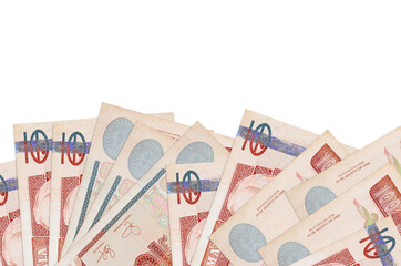 100 Guatemalan quetzales bills lies on bottom side of screen isolated on white background with copy...