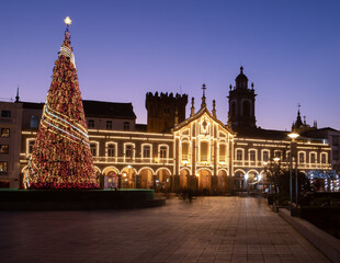 Portuguese Christmas lights decoration with an enormous tree in Braga city centre, Portugal