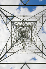 Symmetrical Image looking directly up the center of an electric pylon