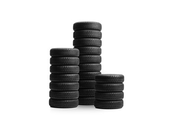 Fototapeta na wymiar Three piles of car tires