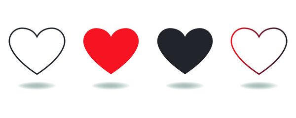 The heart is red and dark, a symbol and sign of love and good attitude. A collection of different signs for social networks. Vector illustration.