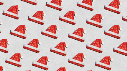 Red hat of Santa Claus. Festive red hats background          