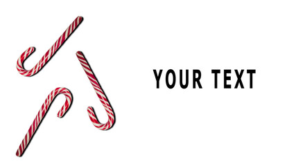 Christmas candy. Candy cane on a white background. There is a place for text                    