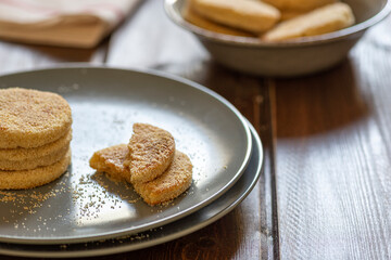 Moroccan Harcha Semolina pan fried. Flatbread served with honey or syrup made from melted butter and honey. Harcha is a traditional breakfast from the north of Africa