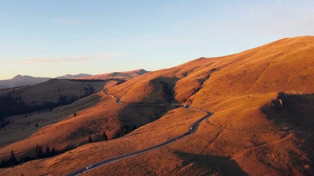 Transbucegi Mountain Road in Romania Aerial View