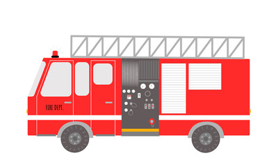Fire truck with lettering isolated on white background.