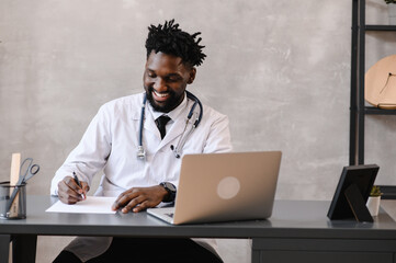 telehealth with virtual doctor appointment and online therapy session. Black doctor online conference 