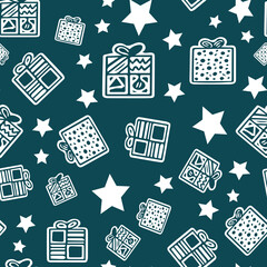 Vector gift box and star seamless pattern. Suitable for wrapping paper, packaging, background pattern, festive season and other design projects. 