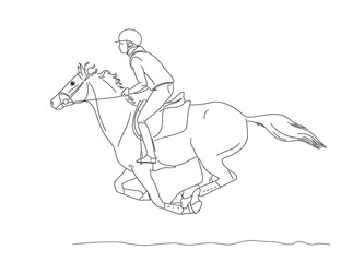 Simpler line rider and horse on a run. Sport racing.  Sporting pair running fast. Vector illustration