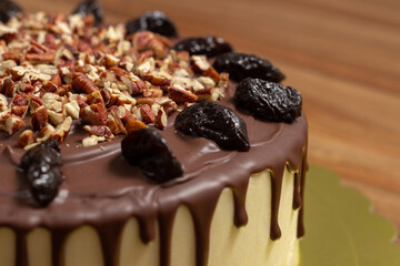 cake with chocolate, prunes and nuts