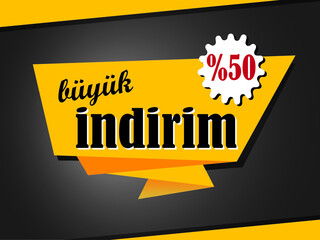 Indirim afisi (Big Sale) banner. Sale offer badges. Yellow promo banner. Isolated vector illustration.