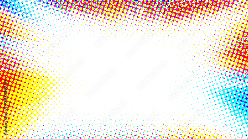 Poster Pop-art colorful background with halftone effect. Vector pattern