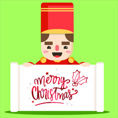 Christmas character holding blank banner.