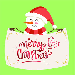 Christmas character holding blank banner. merry christmas card