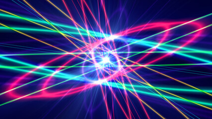 Glowing atom structure with light ring