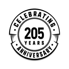 205 years anniversary logo template. Vector and illustration.