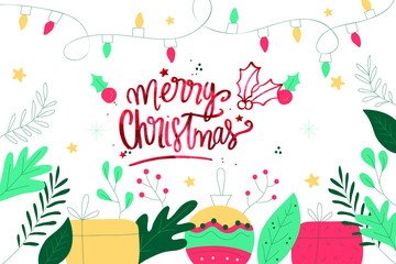 Hand drawn christmas background with gifts and globe. christmas greeting card