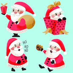 Watercolor santa claus character collection. set of santa claus